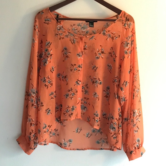Forever 21 Tops - Forever 21  Coral Long Sleeve Floral Button Down